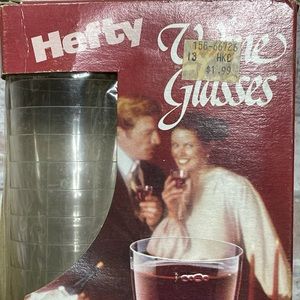Vintage 1980s Hefty Wine Glasses NIB 10 Glasses Retro Mobil Advertising.